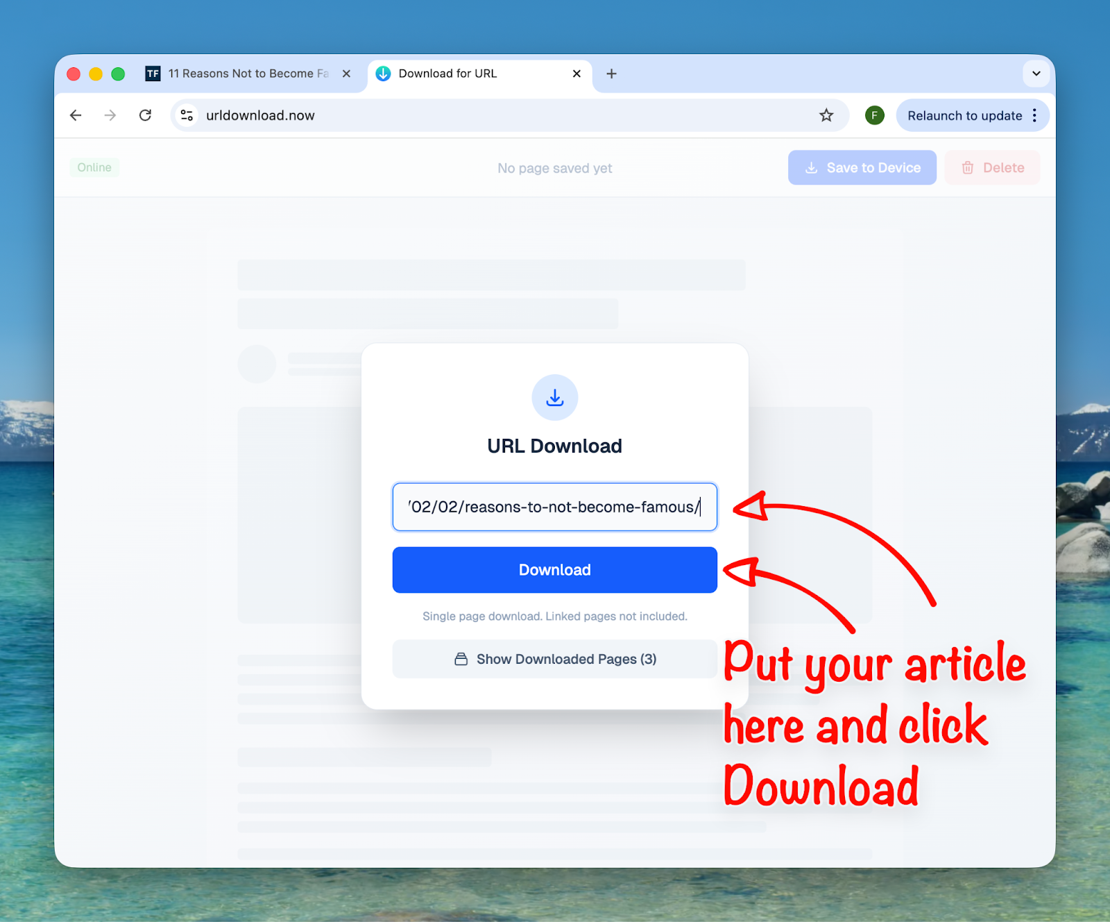 Save Article using URL Download