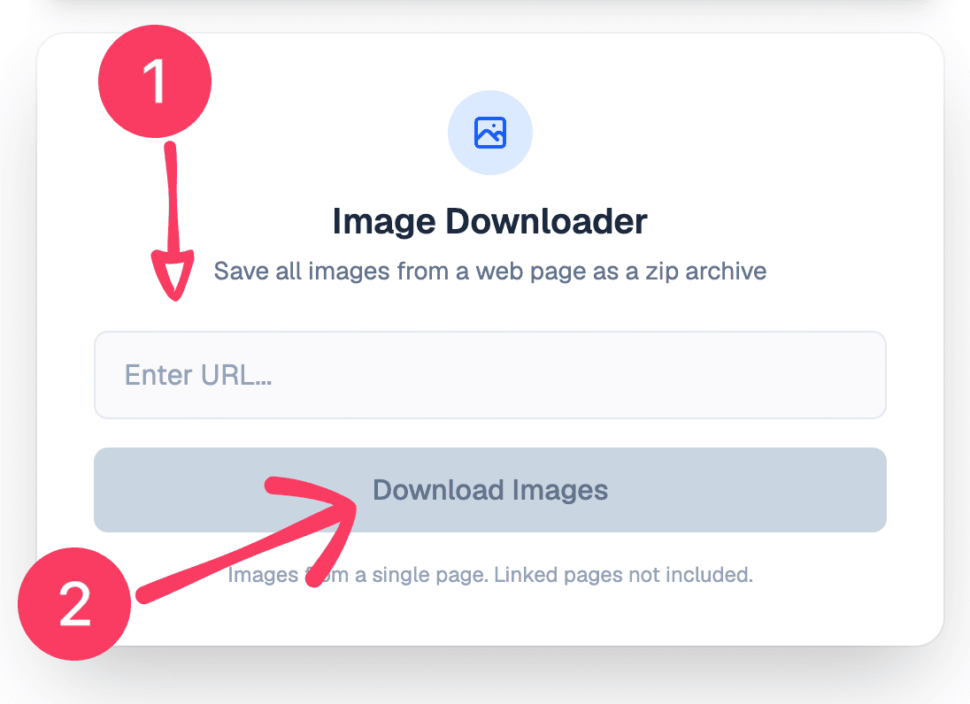 How to use the Image Downloader: paste a URL, then click Download Images