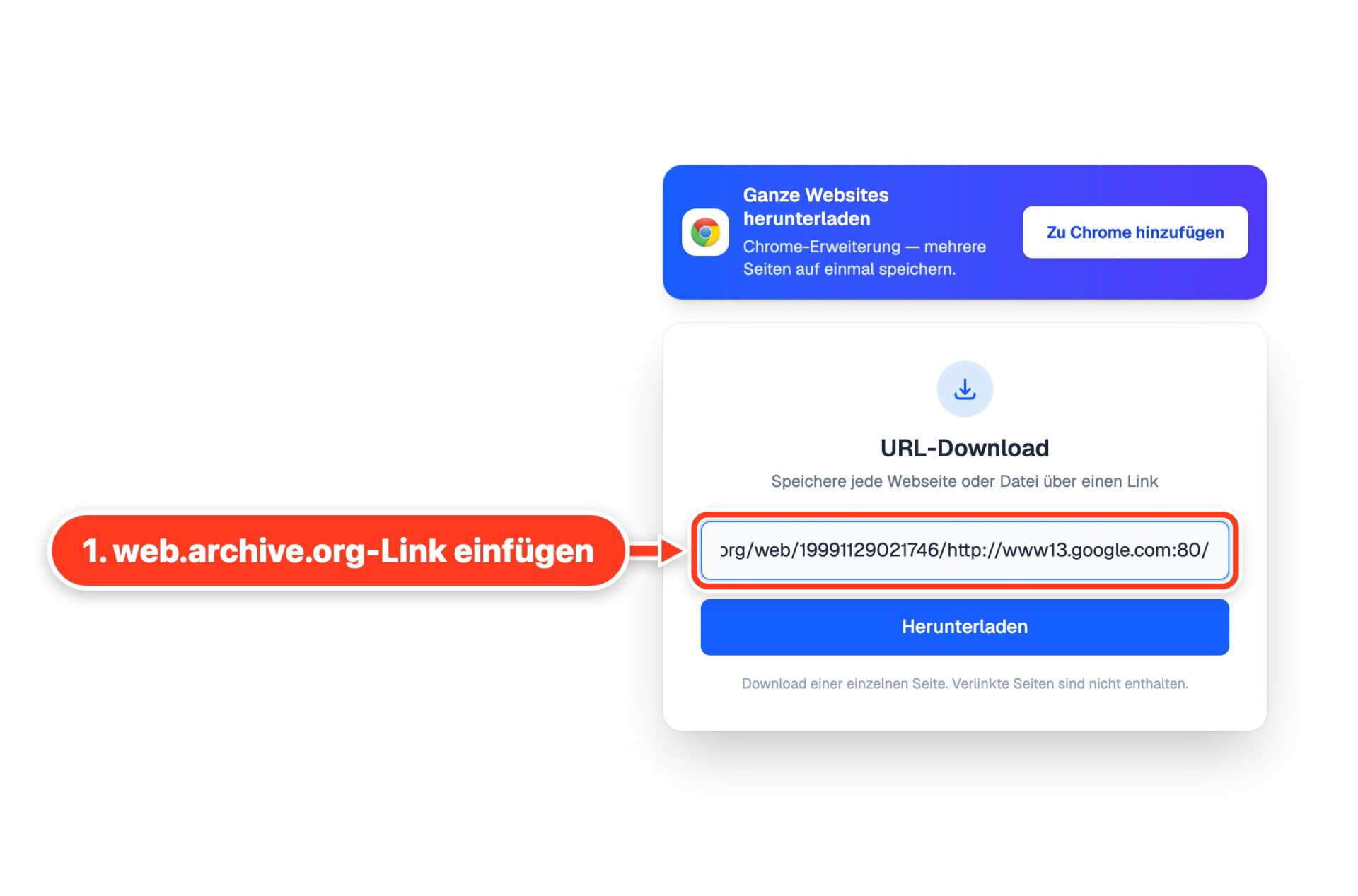 Ein web.archive.org-Link in URL Download eingefügt