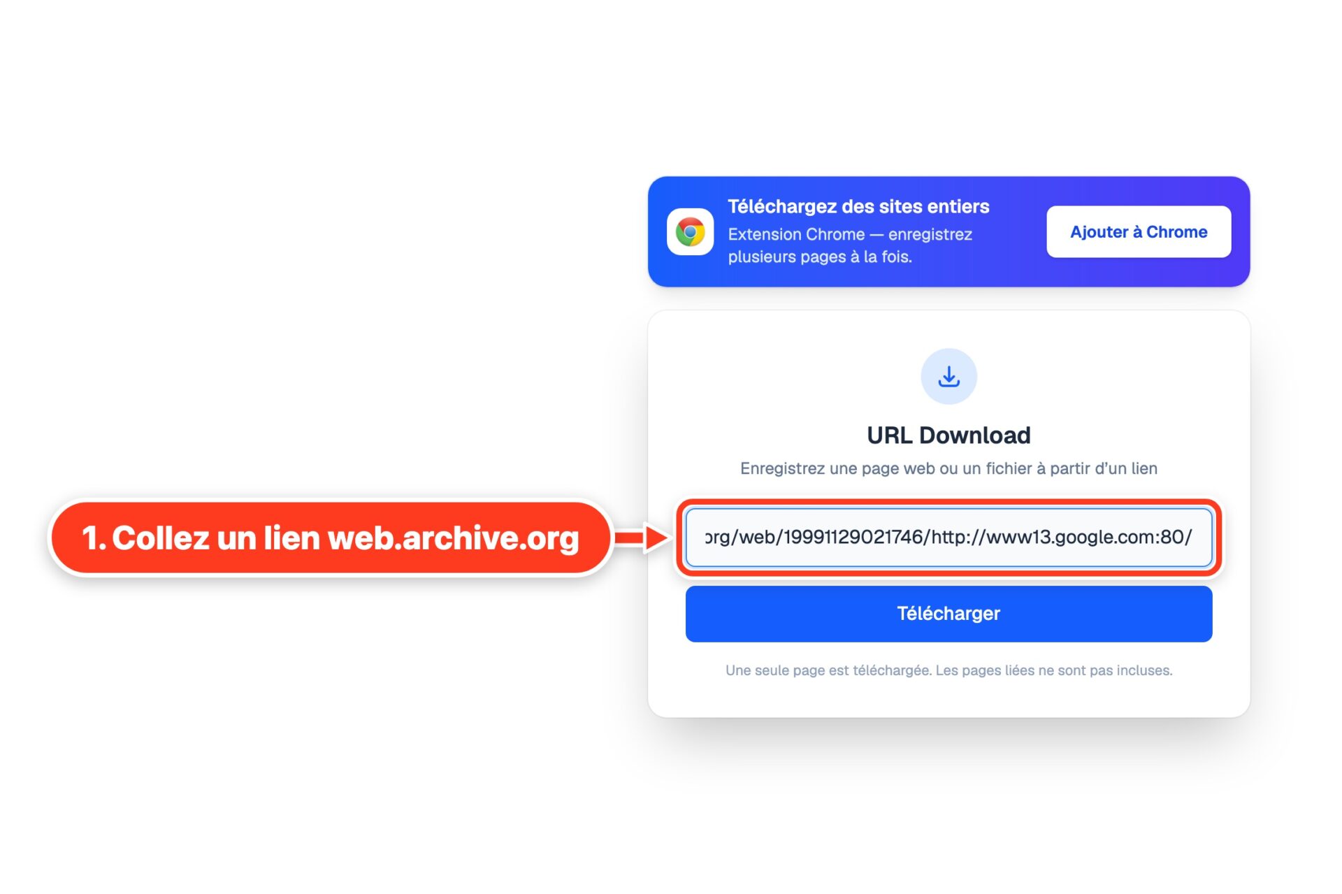 Un lien web.archive.org collé dans URL Download