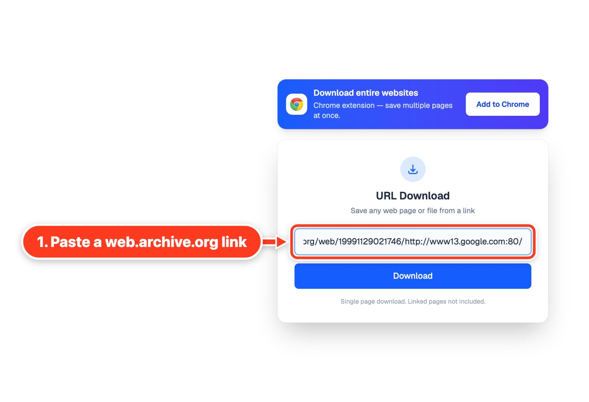 Pasting a web.archive.org link into URL Download
