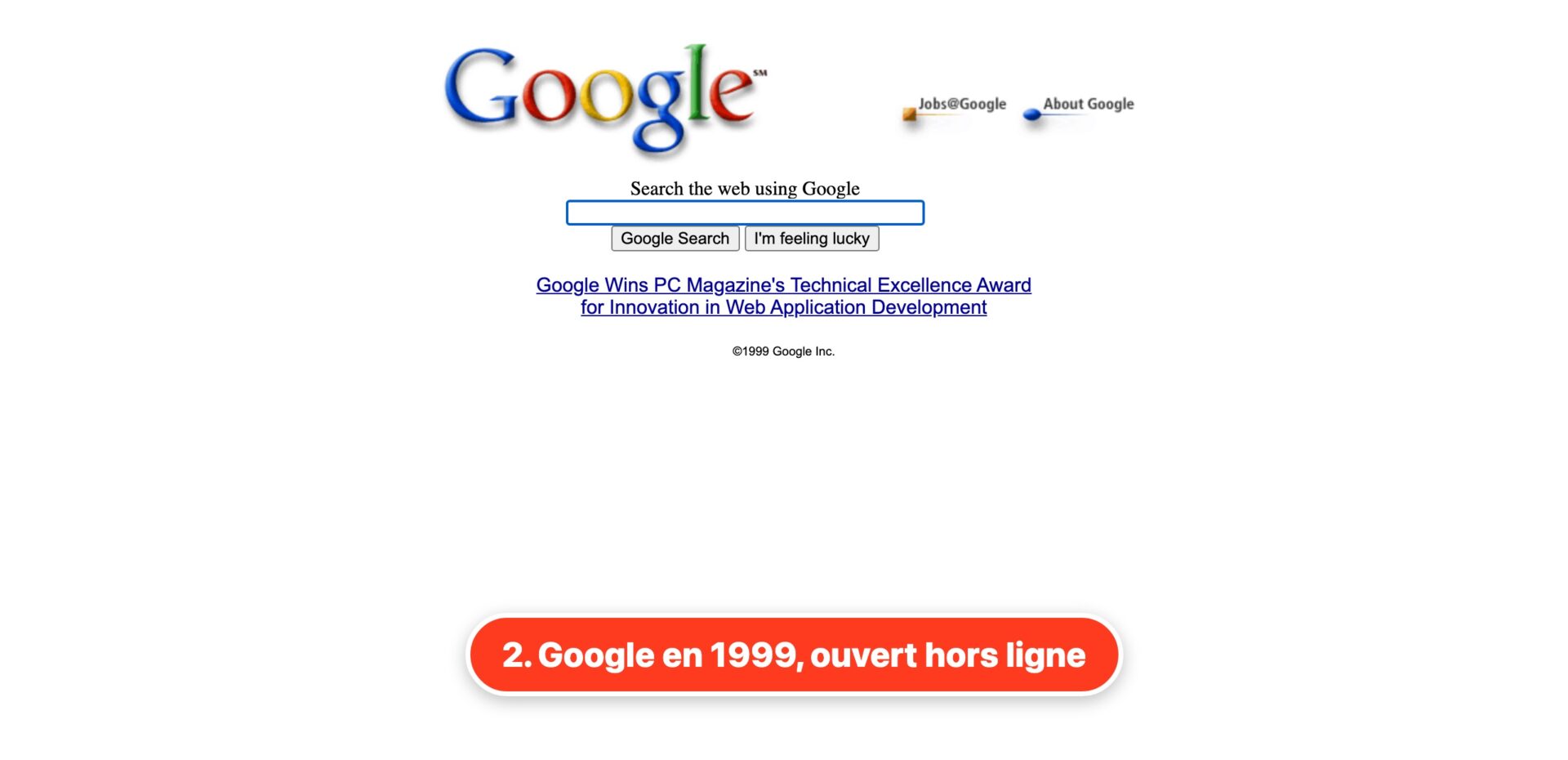 Une page de 1999 ouverte depuis le fichier téléchargé, sans la barre de la Wayback Machine